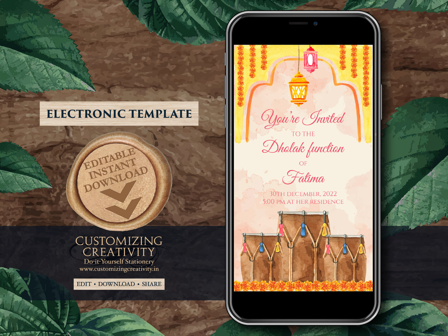 Dholak invitation & Dholki Invites Digital as Dholak night invitations Muslim, Wedding Dholak invite electronic, Wedding Dholki invitations