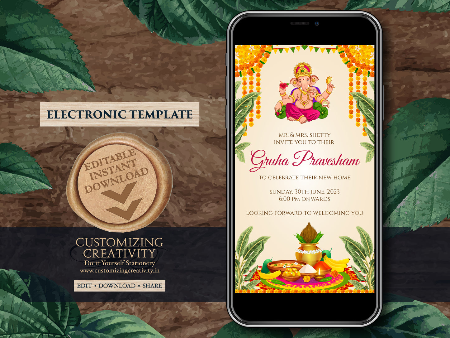 Gruhapravesham invitation & Grihapravesh invite, Indian Housewarming invitation as Indian Pooja invite, Gruhapravesam invite Puja invitation