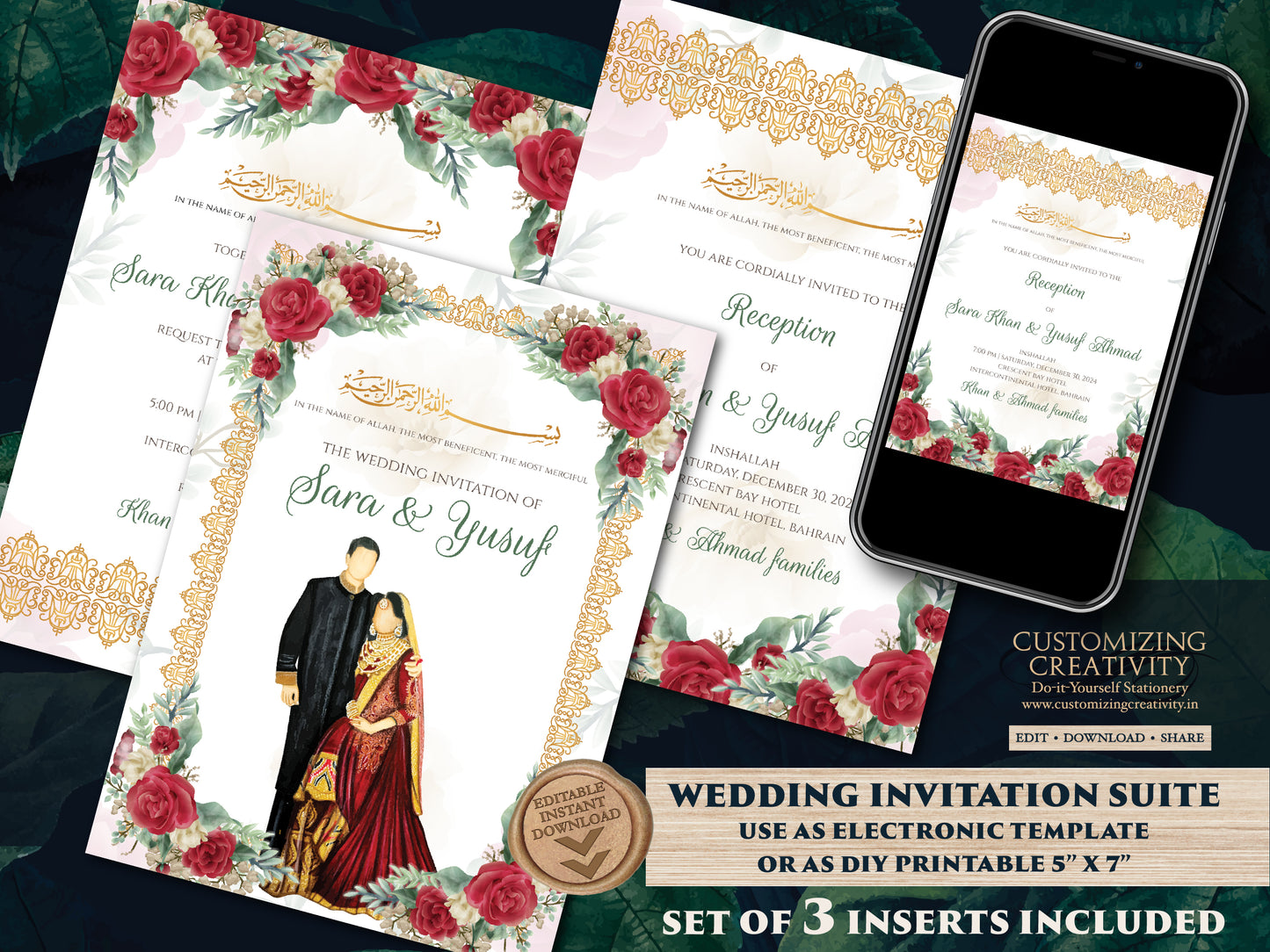 Digital Muslim wedding cards Nikkah invitation Pakistani, Islamic wedding cards & Nikah invitations, Shaadi cards as Digital Nikkah invites