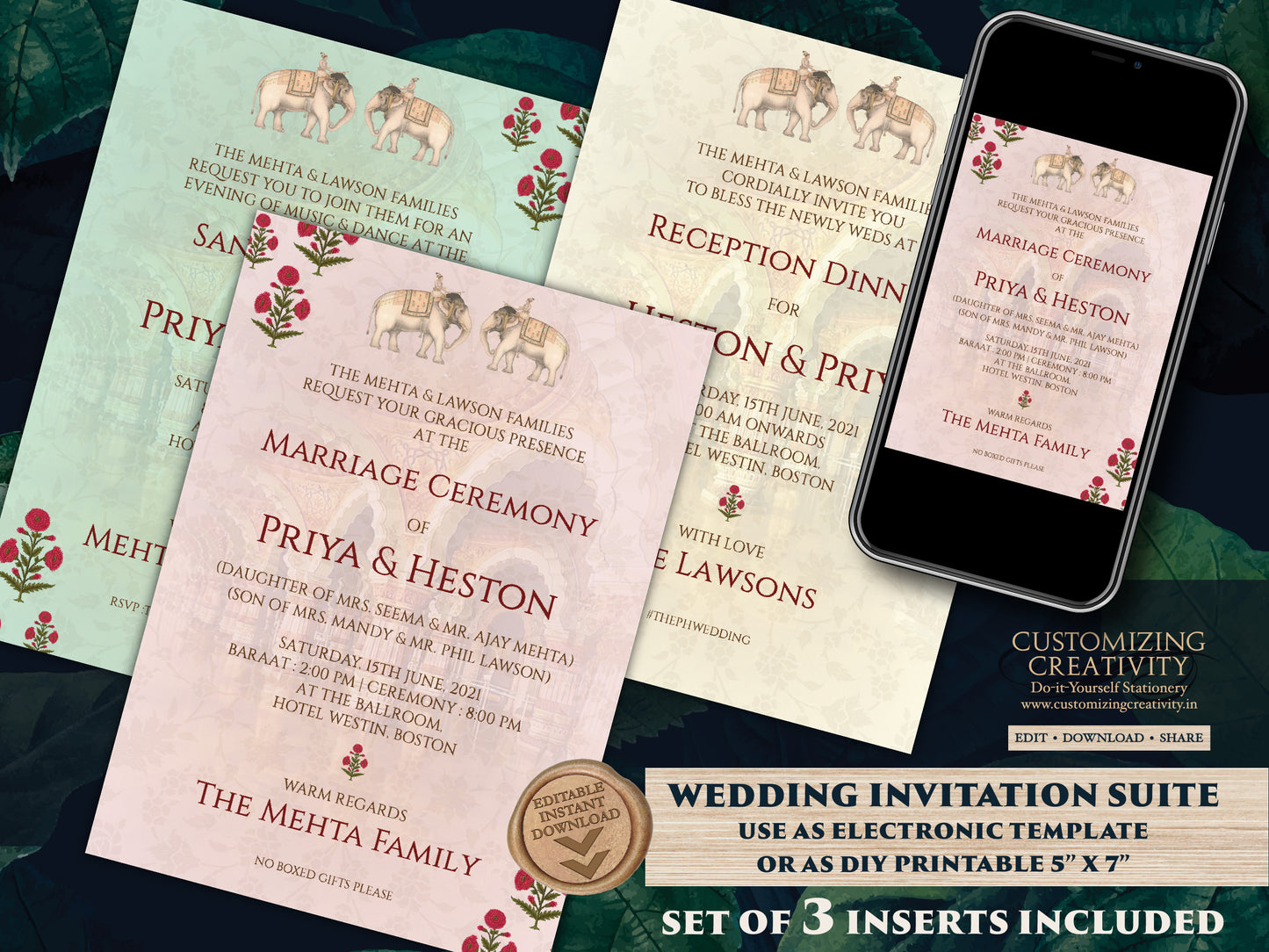 Elephant invitations Wedding as Indian Elephant invite, Royal Wedding card Pastel & Hindu Wedding card Elephant, Indian invitations Elephant