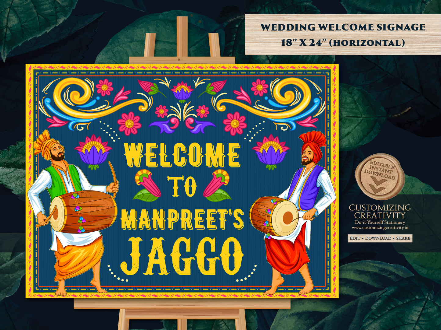 Jaggo Welcome Signs as Punjabi Wedding Decor signage, Jaggo signs Bhangra as Sikh Wedding Decor sign, Jago sign Welcome as Jago Welcome sign