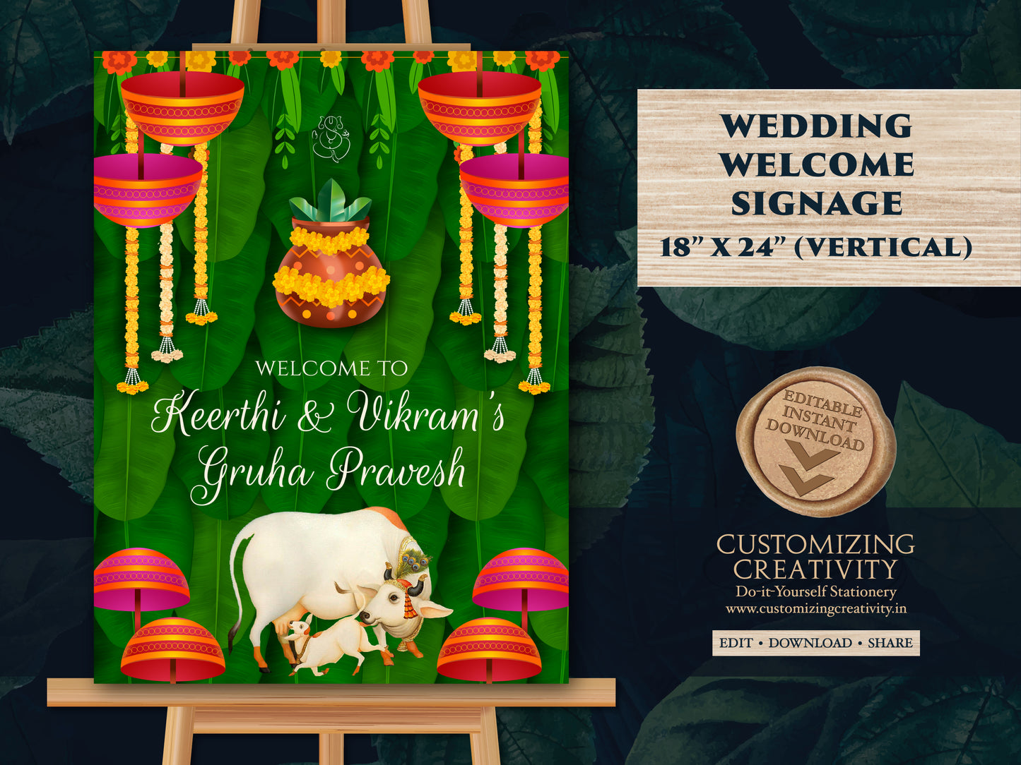 Griha Pravesh sign as Gruha Pravesam sign, Housewarming board as Housewarming banner, Indian Housewarming Welcome sign & Housewarming poster