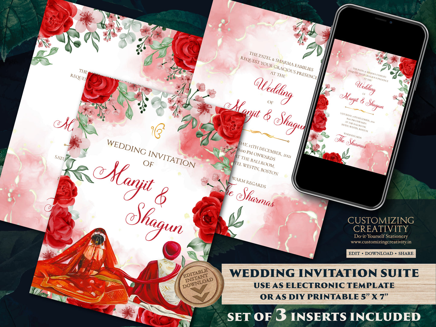 Sikh Wedding Invite & Indian Wedding cards, Anand Karaj cards Sikh as Sikh invitations Indian, Anand Karaj invitation as Punjabi invitations