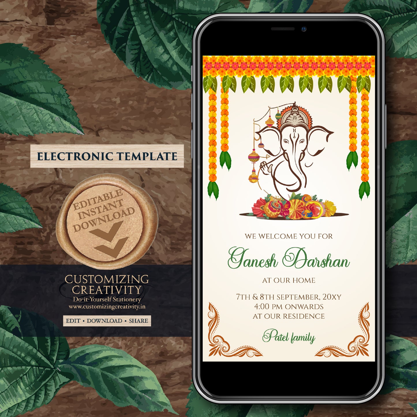 Ganpati invitations Ganesh Darshan card, Ganesh Chaturthi invites as Ganesha invitations, Ganpati darshan invitations & Ganesh puja cards