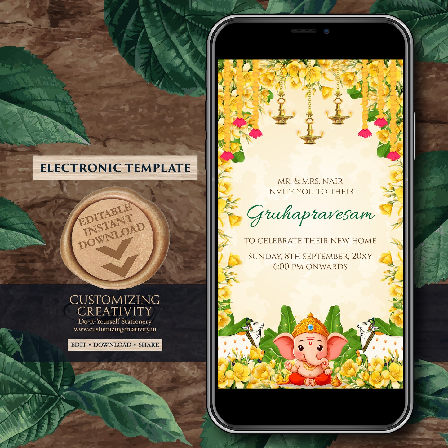 Indian Housewarming invitation as Tamil Housewarming invite Telugu, Grihapravesh invite Gruhapravesham invite Digital, Gruhapravesam invite