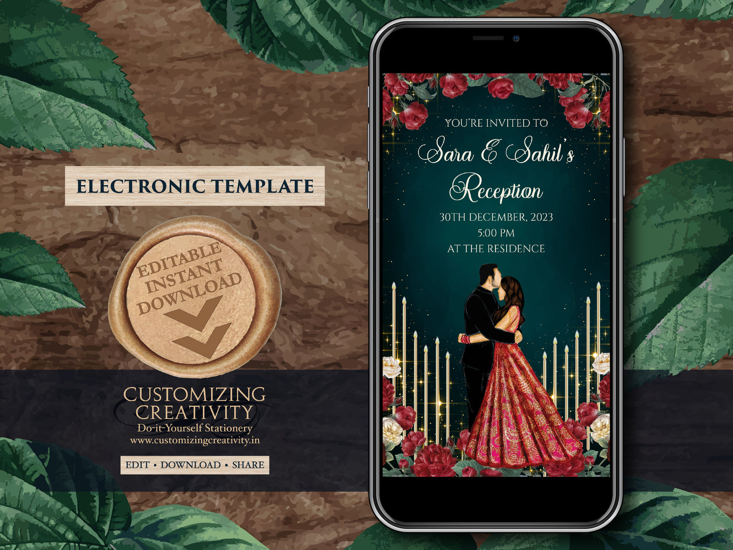 Indian Reception invitation as Reception invites, Indian Wedding card & Indian invitations, Indian Wedding invites as Digital Reception card