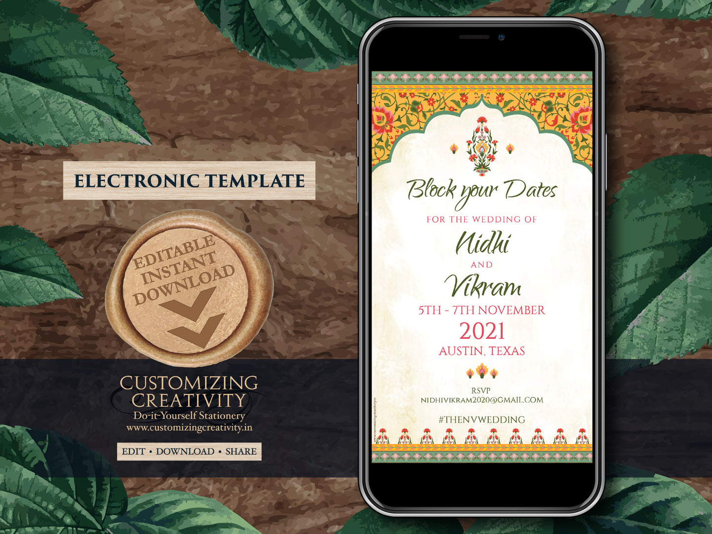 Royal Save the date card Hindu as Electronic Save the Date Muslim wedding, Nikkah Save the Date Arabic & Hindu Save the Date Indian Digital