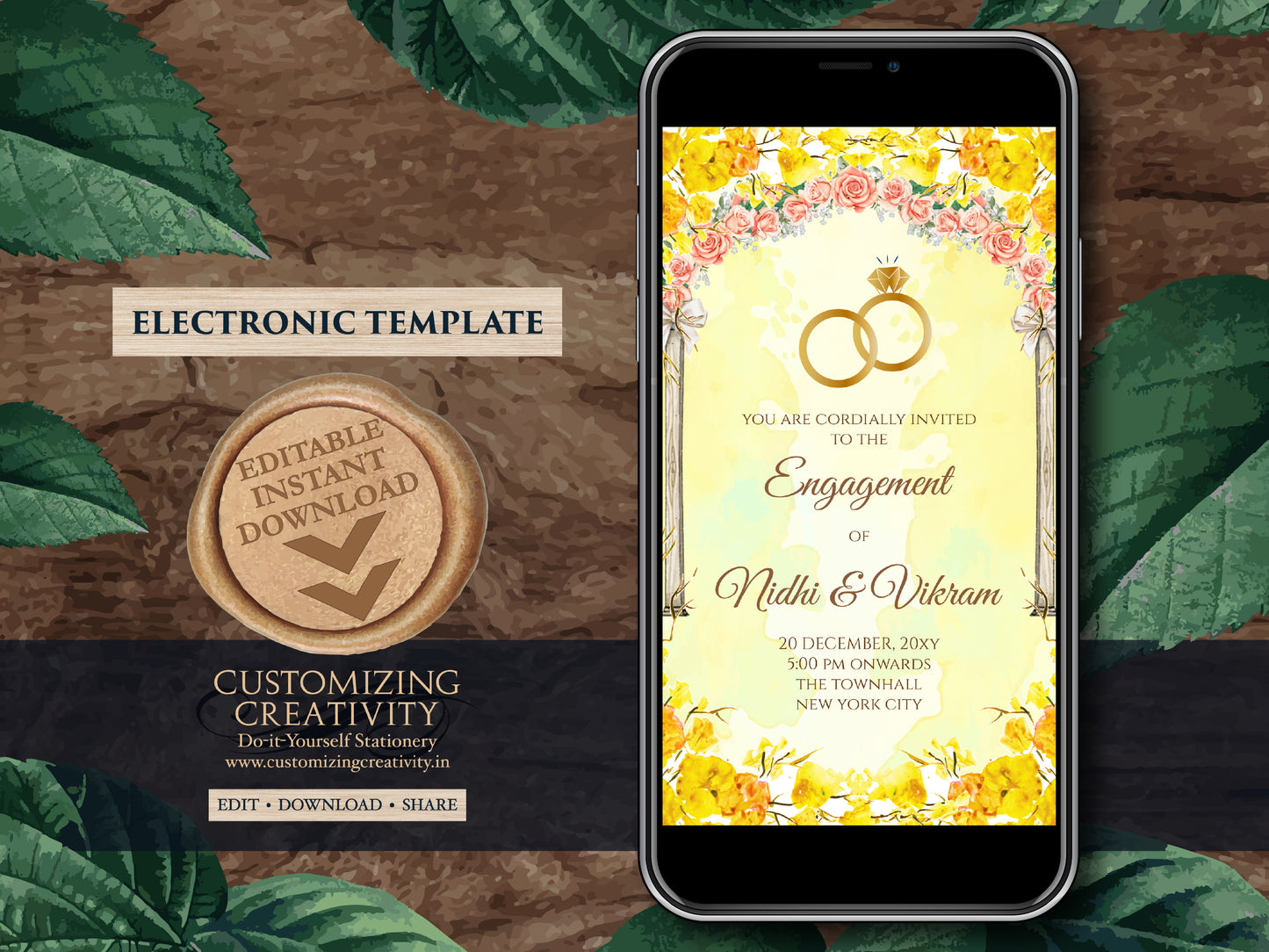 Digital Ring Ceremony Invites Indian Engagement invitations Electronic, Indian Ring Ceremony invitation & Digital Engagement invite template