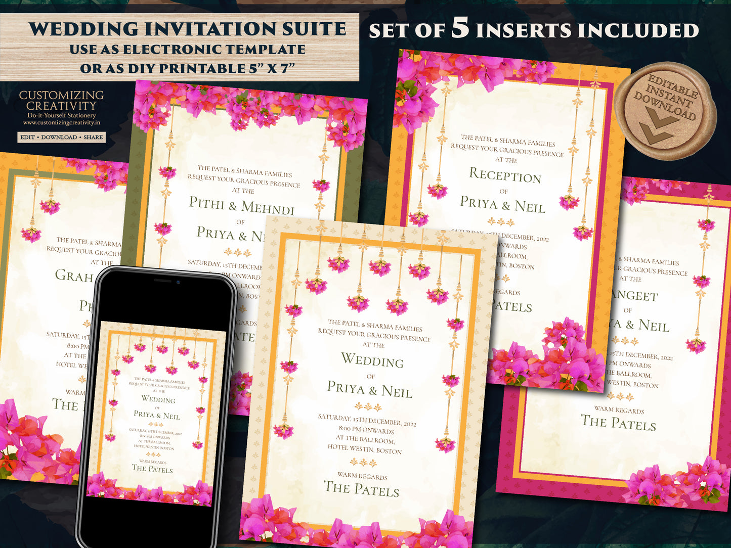 Floral Indian invites Desi & Indian Invitations Digital, Hindu Wedding invitations as Indian Wedding card Hindu, Electronic Hindu invitation