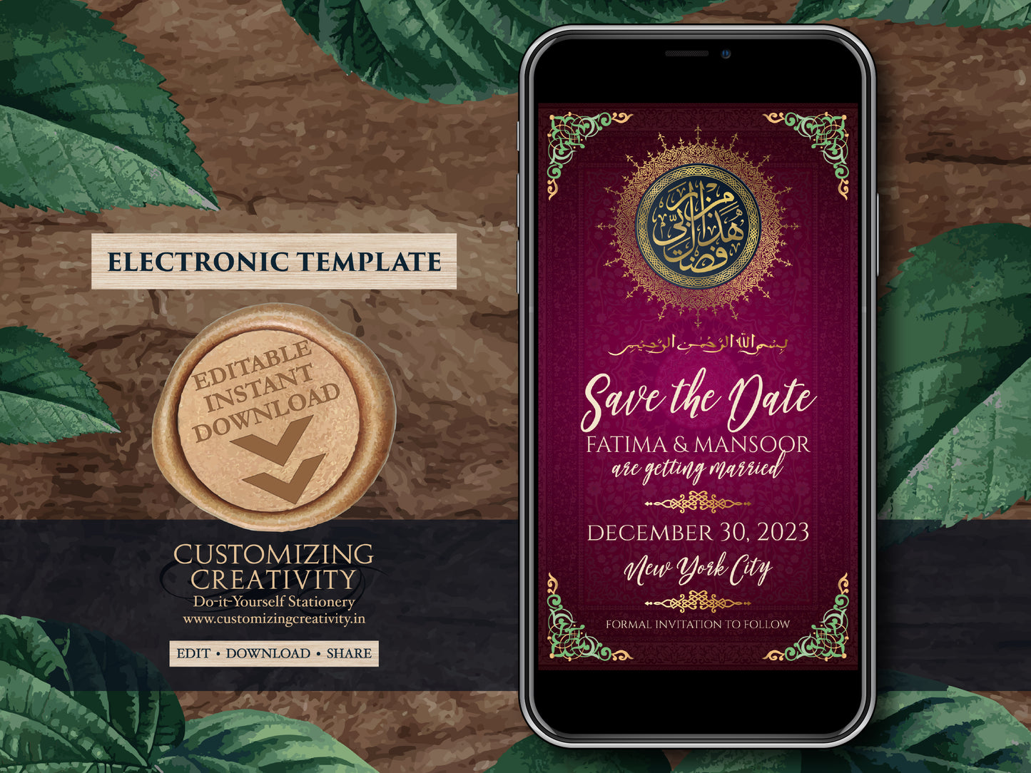 Muslim Save the Date as Nikah Save the date, Digital Nikah invites & Islamic Save the date, Muslim invitations as Pakistani invites Islamic