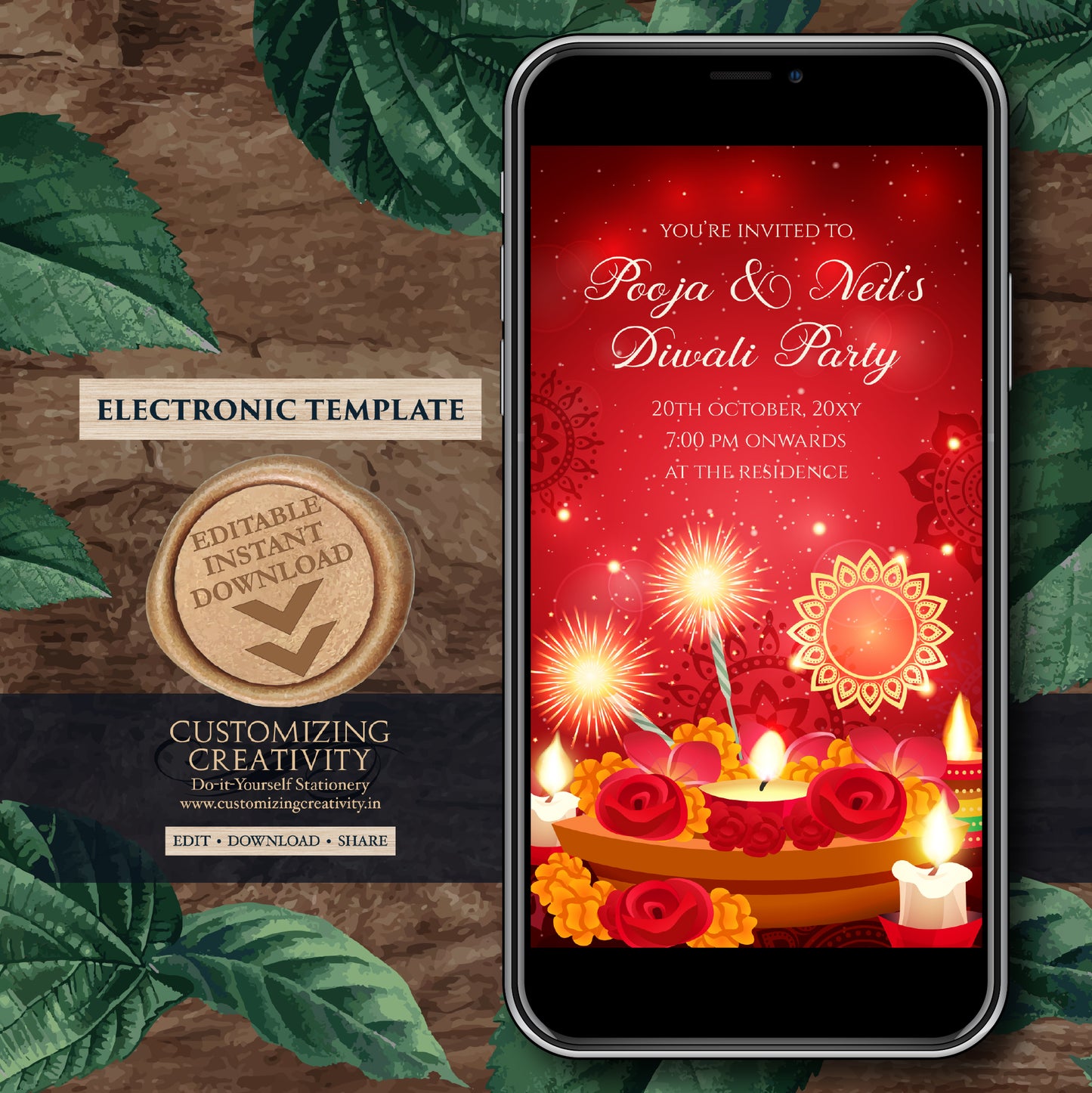 Digital Diwali Party invite Diwali invitations & Happy Diwali invite, Diwali invite as Diwali Dinner invites as Happy Diwali greeting invite