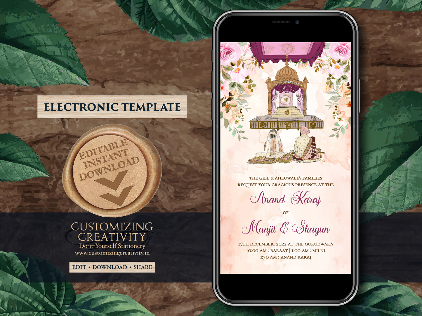Anand Karaj invites & Sikh invites, Punjabi invitations as Punjabi Wedding card, Sikh invitation, Sikh Wedding cards as Sikh wedding invites