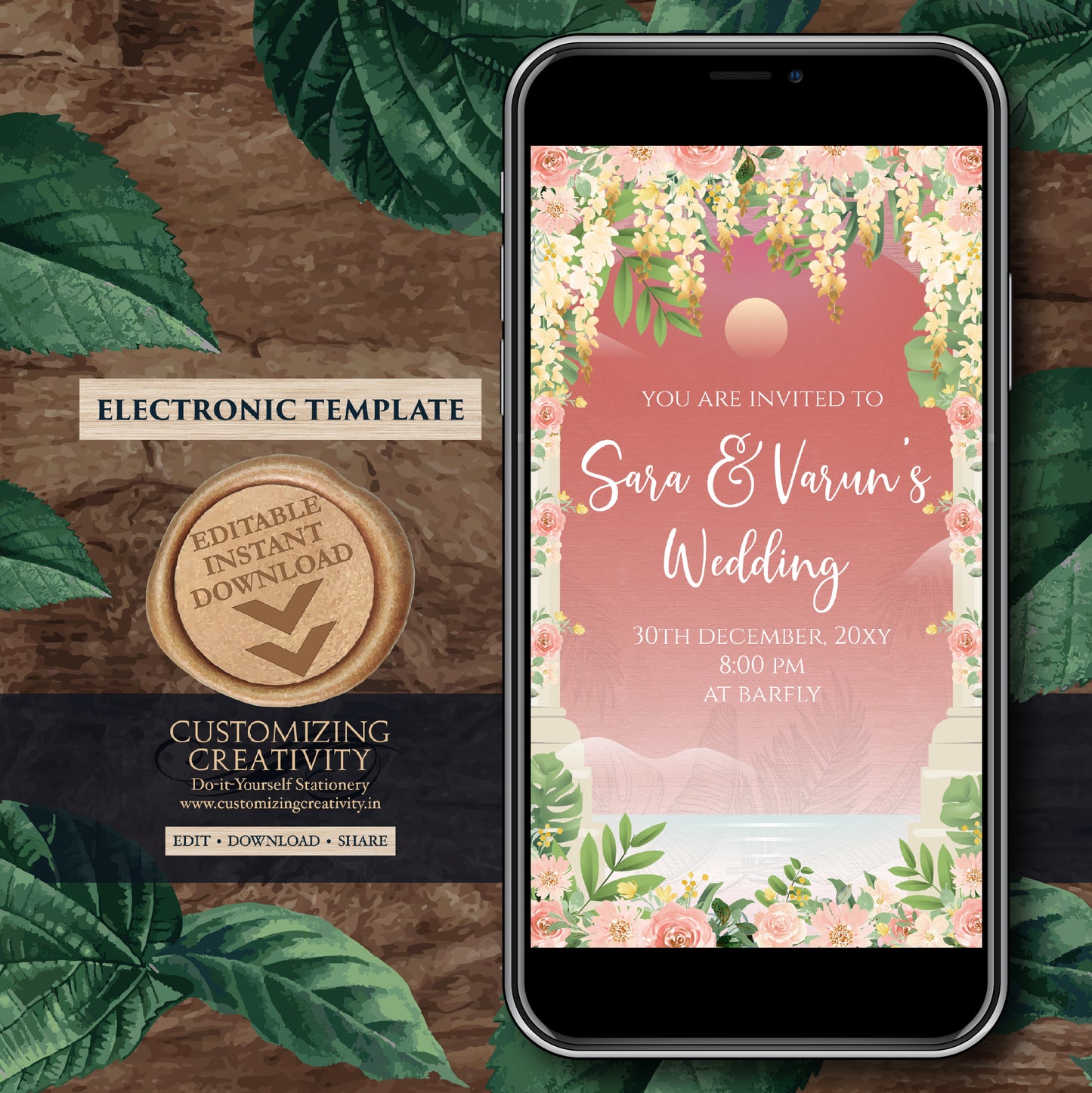 Digital Indian invitation Indian wedding card, Hindu Wedding invite & Indian wedding invite as Hindu Wedding cards Indian Wedding invitation