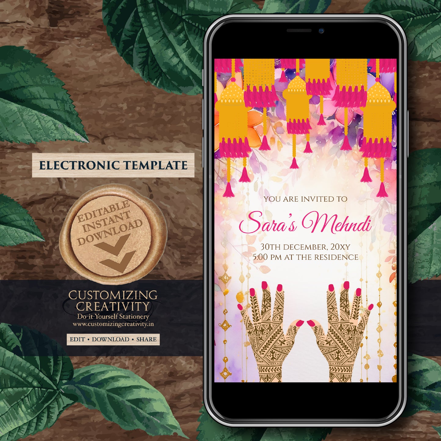 Mehndi invitations Digital Dholki invite & Mendhi Night invite as Dholki invitations Mehndi cards, Digital Mehendi invitation Mehndi invite