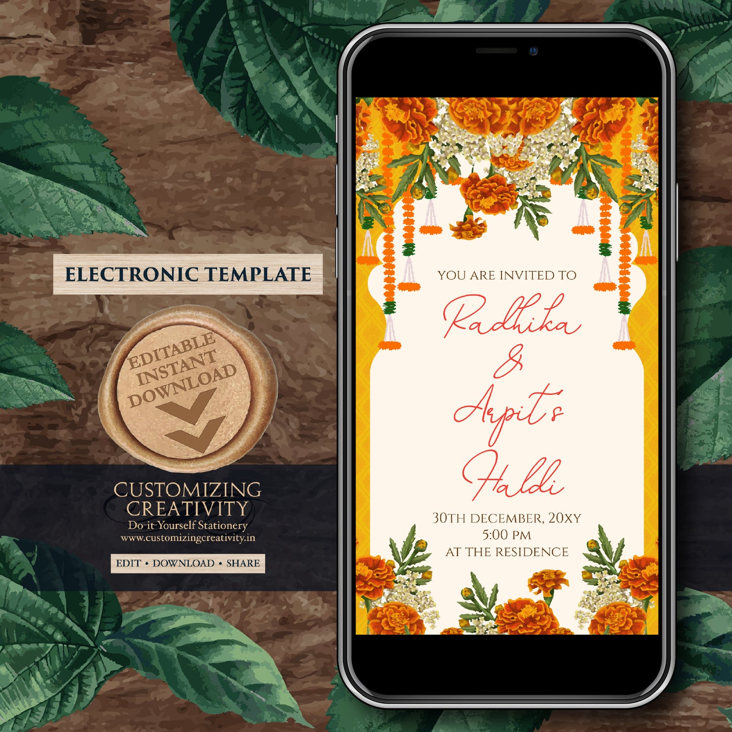 Wedding Haldi invitation Digital Haldi invites, Mayoun invitations & Mehndi invitations, Digital Mayoun invites as Dholki invitations Mehndi