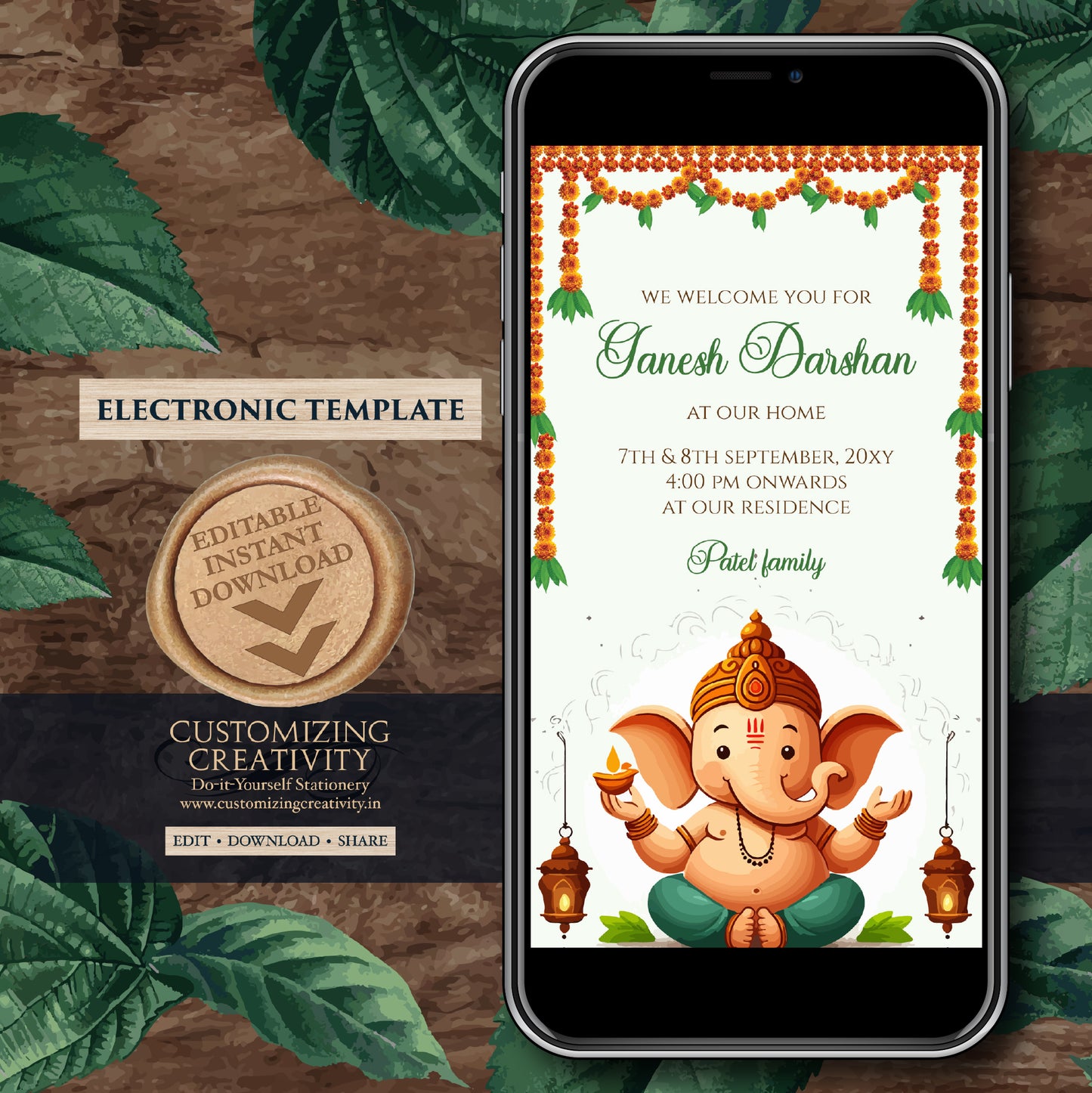 Ganpati darshan invitation card Ganesh pooja invite, Ganesh invitations Digital Ganpati invites Ganesh Chaturthi card as Ganpati invitations