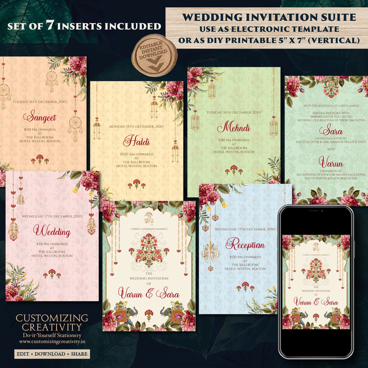 Indian wedding invitations Digital Gujarati Kankotri, Digital Hindu Wedding invitation & Indian Wedding invite, Hindu wedding invite digital