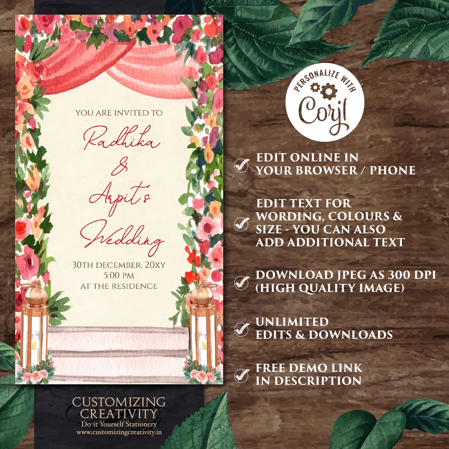 Digital Hindu invitation Indian wedding cards, Indian Wedding invite & Hindu Wedding card, Indian Wedding invitation as Hindu wedding invite