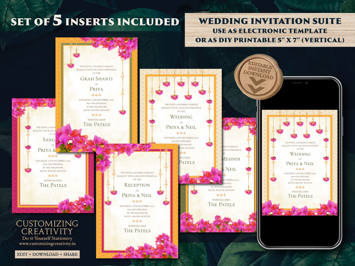 Floral Indian invites Desi & Indian Invitations Digital, Hindu Wedding invitations as Indian Wedding card Hindu, Electronic Hindu invitation
