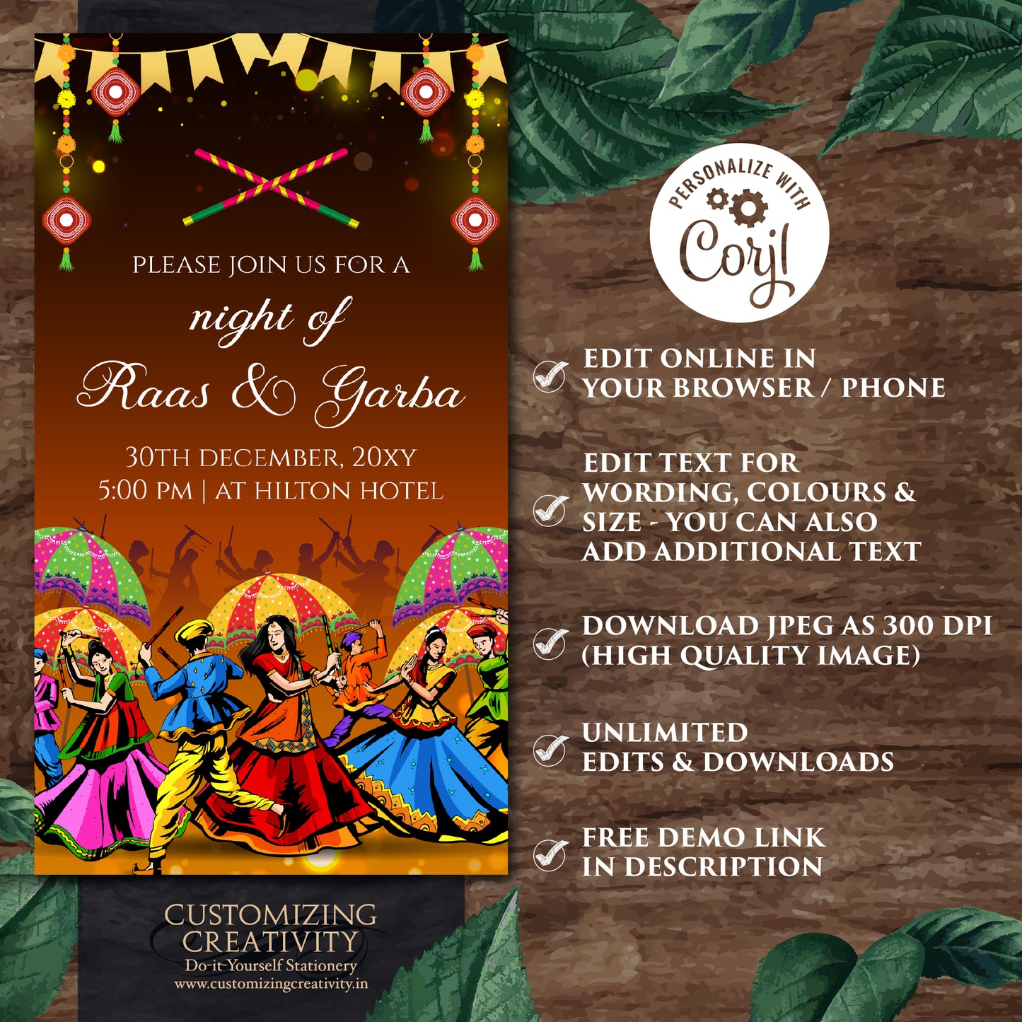 Digital Navratri invites Raas Garba night invites, Digital Dandiya invitation & Digital Raas Garba invitations, Wedding Dandiya night invite