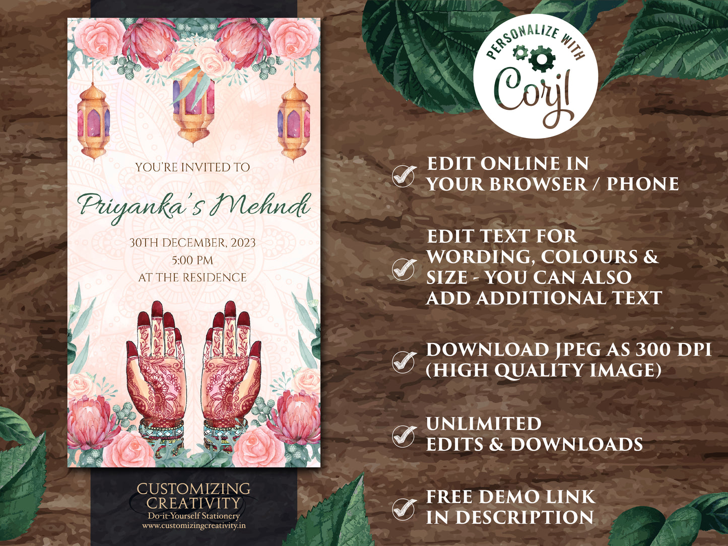 Mehndi invitations as Mendhi invites, Henna Party invites Mehndi Invites, Mendhi Night invites & Digital Mehndi invites, Mehendi invitations