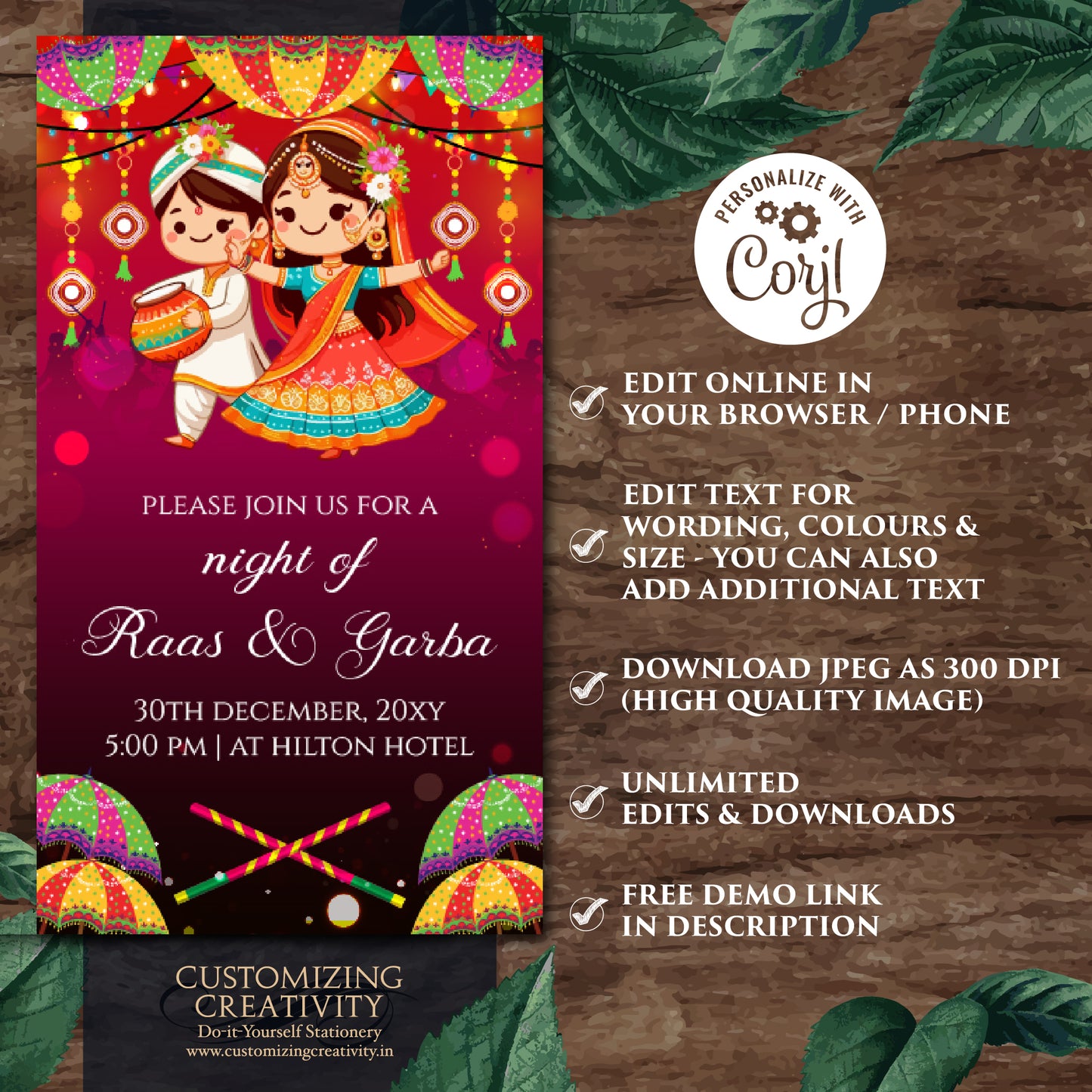 Wedding Dandiya night invite Digital Raas Garba invitations, Raas Garba night invites as Digital Dandiya invitation Digital Navratri invites