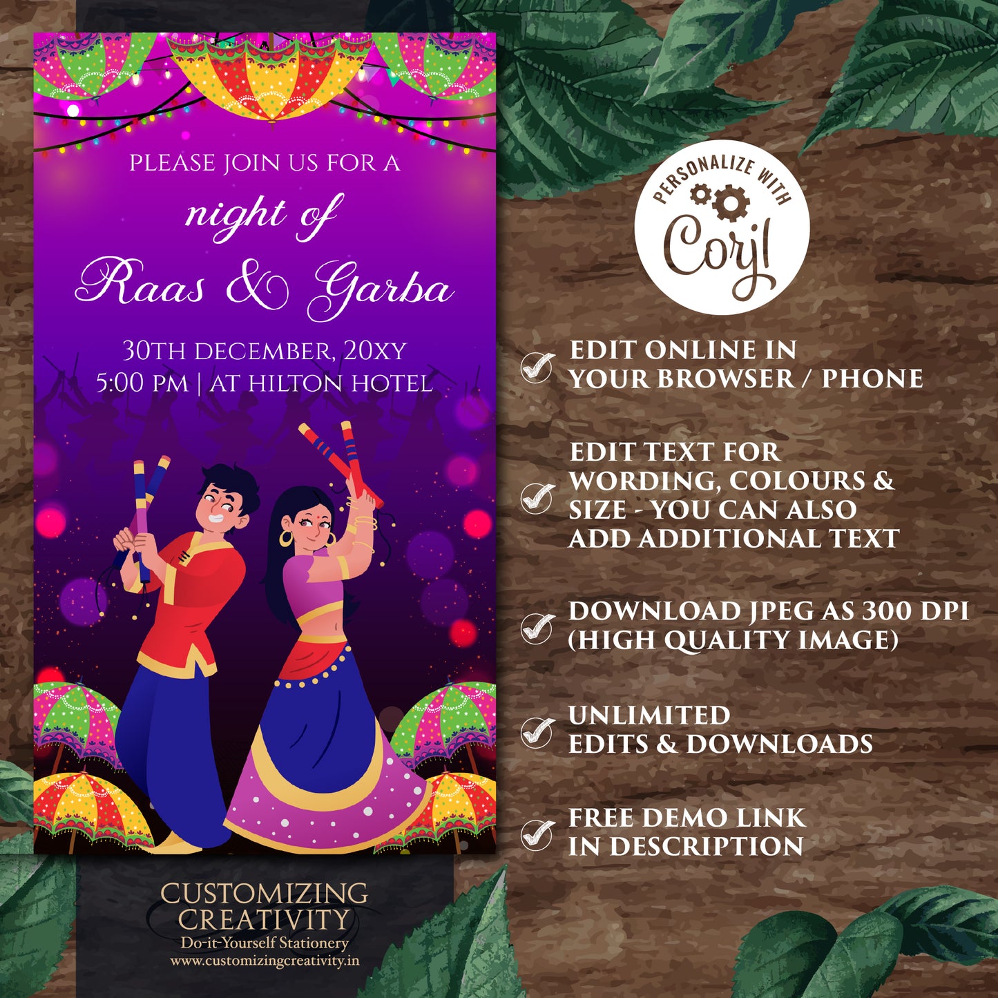 Digital Raas Garba invitations Digital Navratri invites, Raas Garba night invites Digital Dandiya invitation, Wedding Dandiya night invite