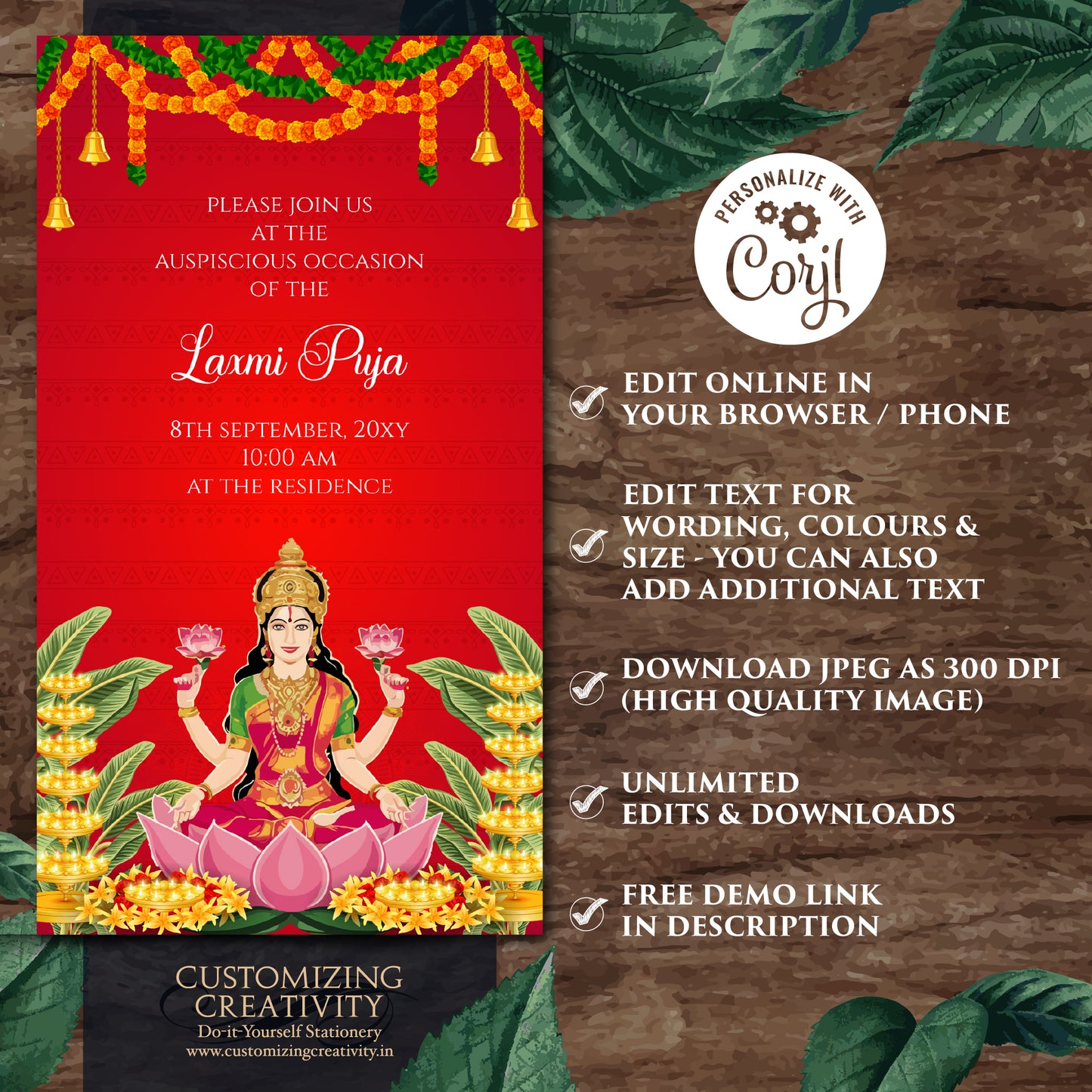 Varamahalakshmi Vratham Invitation Laxmi Puja invite, Digital Laxmi Pooja Invitation & Lakshmi Puja Invite, Digital Varalaxmi Pooja Invite