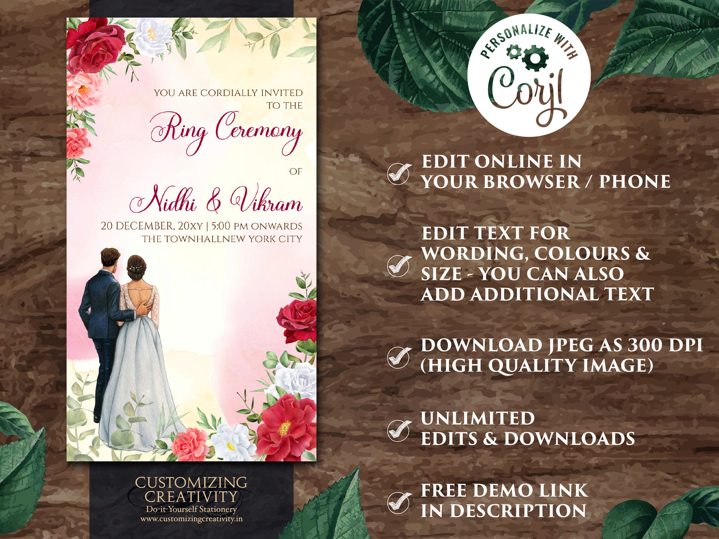 Indian Engagement invites Digital Roka invite, Ring Ceremony invitation as Engagement invitation, Ring Ceremony invites as Engagement card