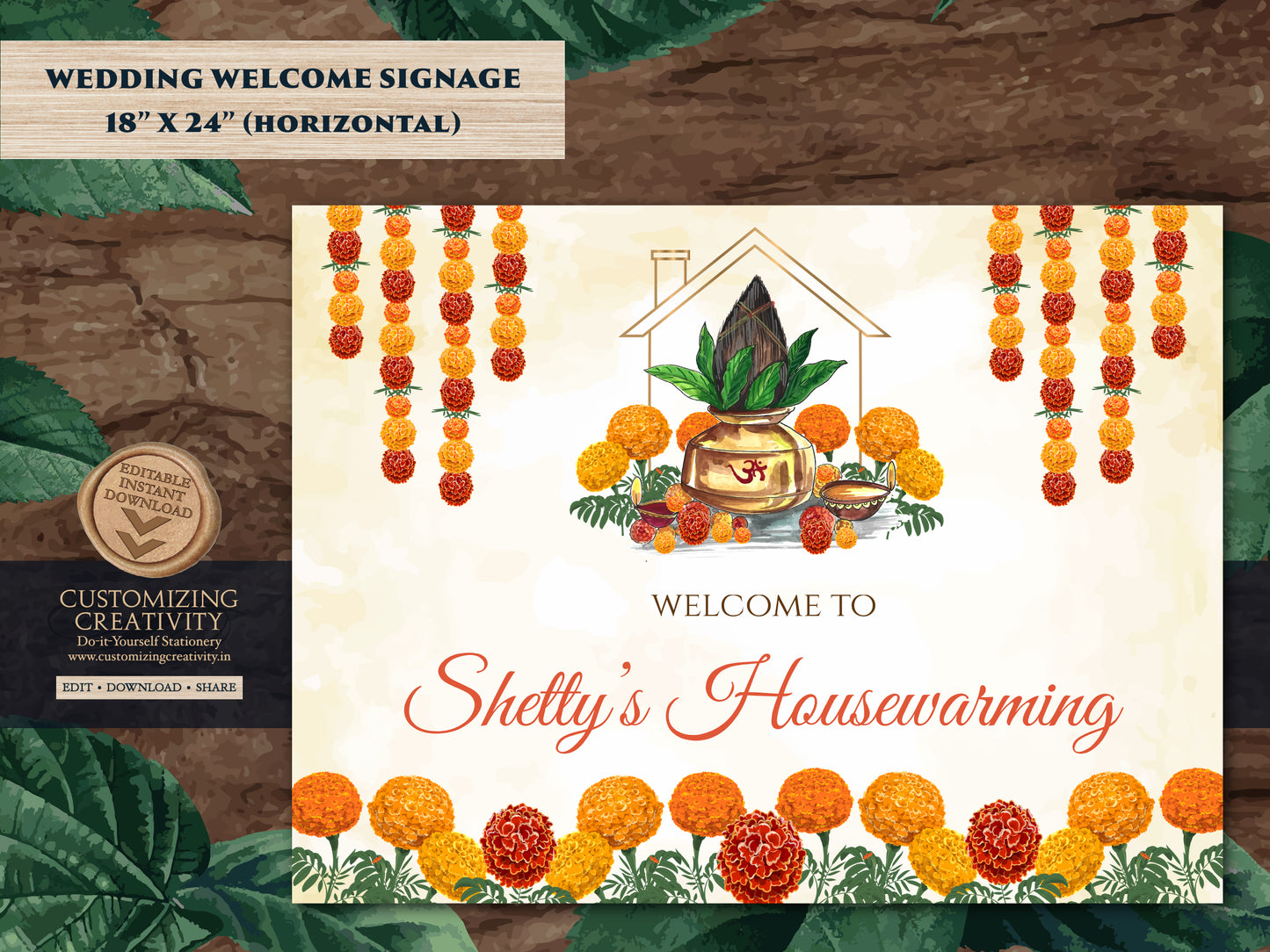 Griha Pravesh sign & Indian Housewarming sign, Housewarming Welcome sign, Indian Home Welcome sign as Welcome House warming Indian Puja sign