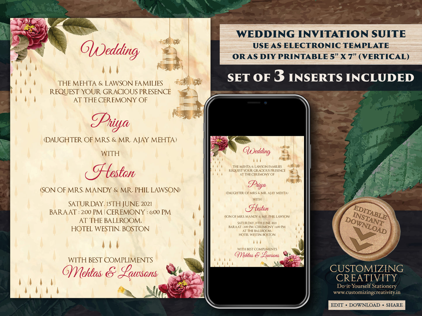 Garden Wedding Invite Indian & Sikh Wedding invitation as Punjabi invitations Wedding, Electronic Hindu Wedding Card Digital invitations DIY