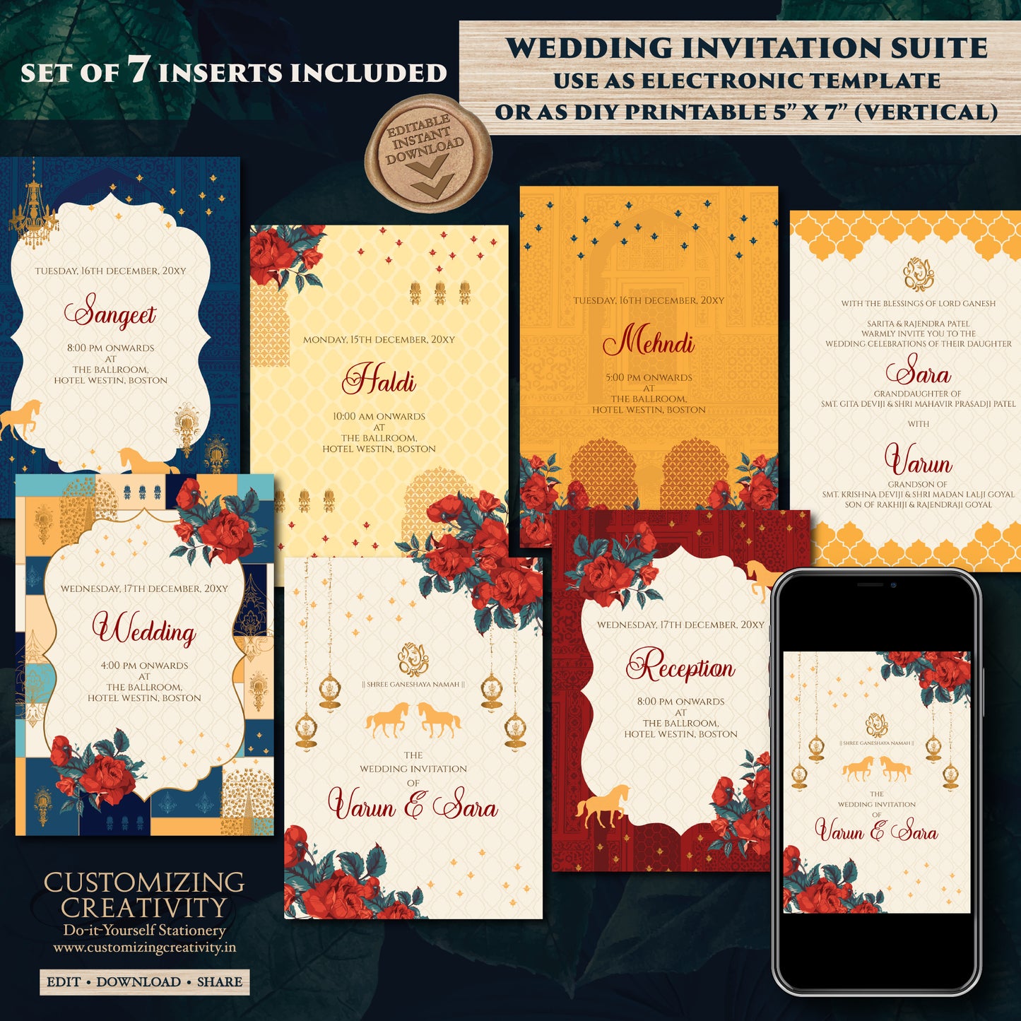 Indian wedding invite Digital Hindu Wedding card, Indian Wedding invitation as Indian wedding card, Hindu invitation as Hindu wedding invite