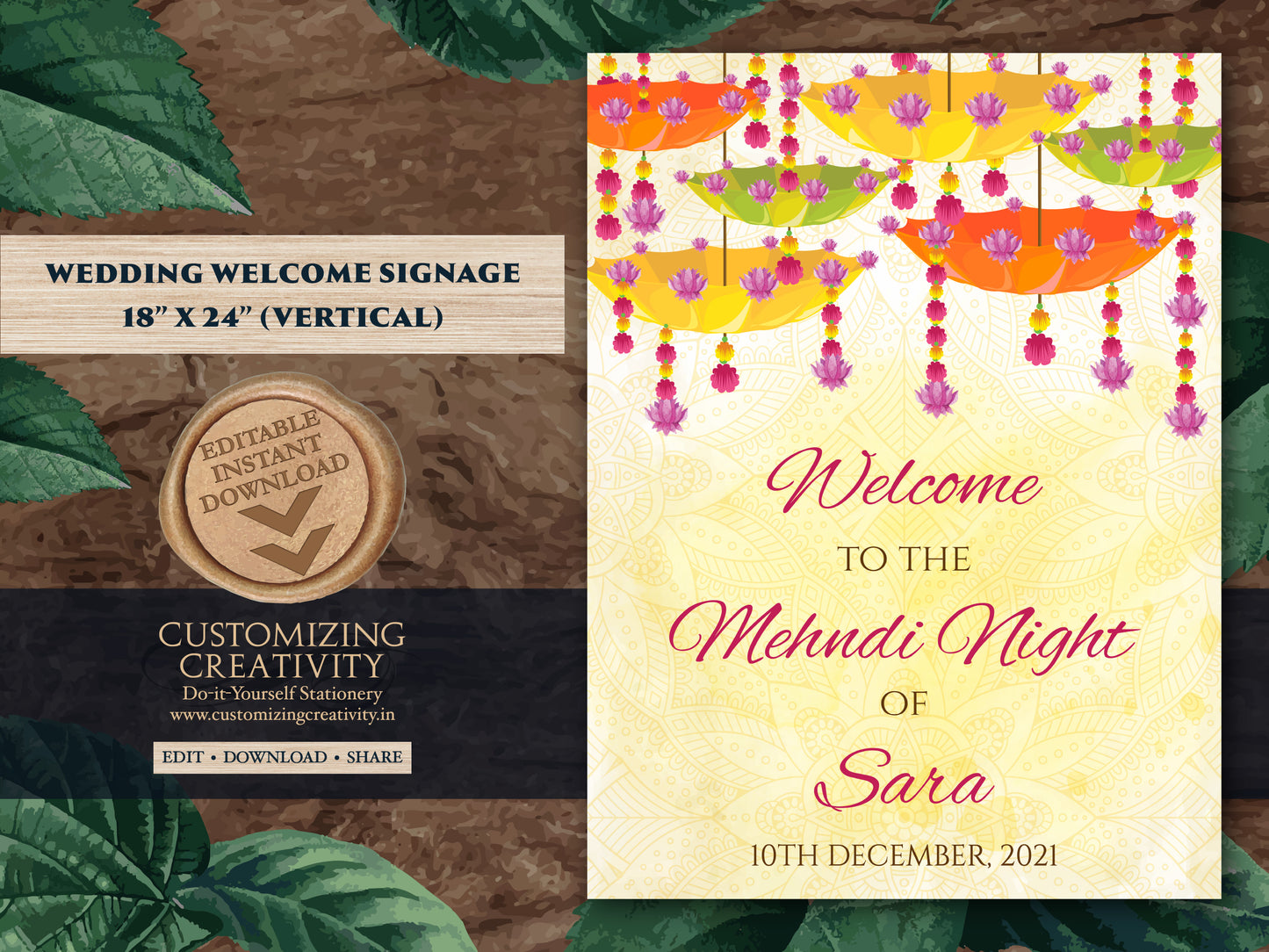 Mehndi Welcome Signs as Mehndi Signs, Indian Welcome sign as Hindu Wedding sign as Mendhi signage, Mehndi decor signs, Jaggo & Maiyaan Sign
