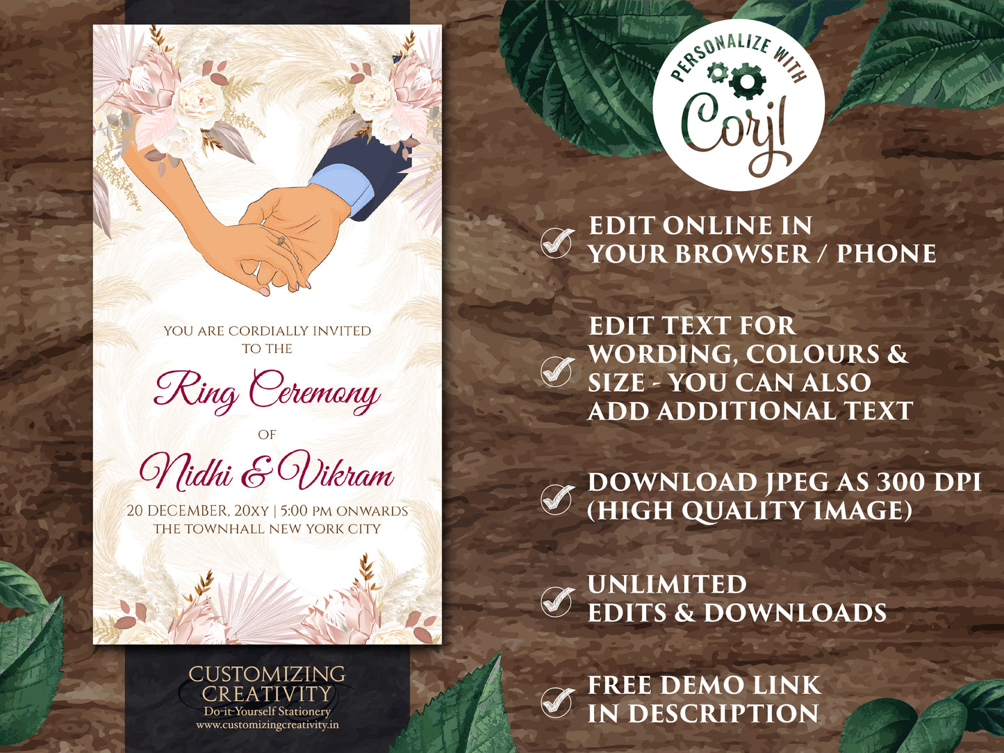 Ring Ceremony invites as Engagement card Ring Ceremony invitation as Engagement invitation, Indian Engagement invites & Digital Roka invite