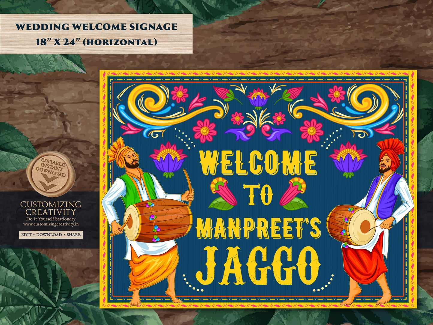 Jaggo Welcome Signs as Punjabi Wedding Decor signage, Jaggo signs Bhangra as Sikh Wedding Decor sign, Jago sign Welcome as Jago Welcome sign