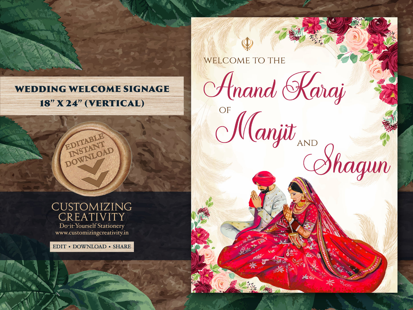 Punjabi Wedding signs Sikh & Anand Karaj Welcome Signs, Anand Karaj Signage Punjabi signs, Welcome to Anand Karaj signs, Sikh Wedding Signs