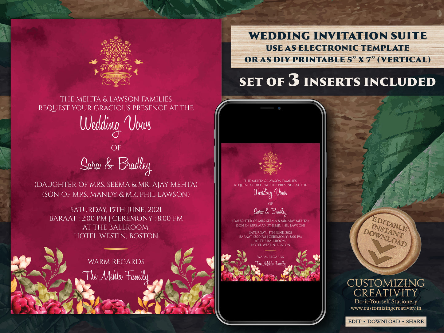 Emerald Wedding cards Jewel Tone as Emerald Green & Gold Invitation Royal Wedding, Indian invitations digital as Sikh Wedding invite Punjabi