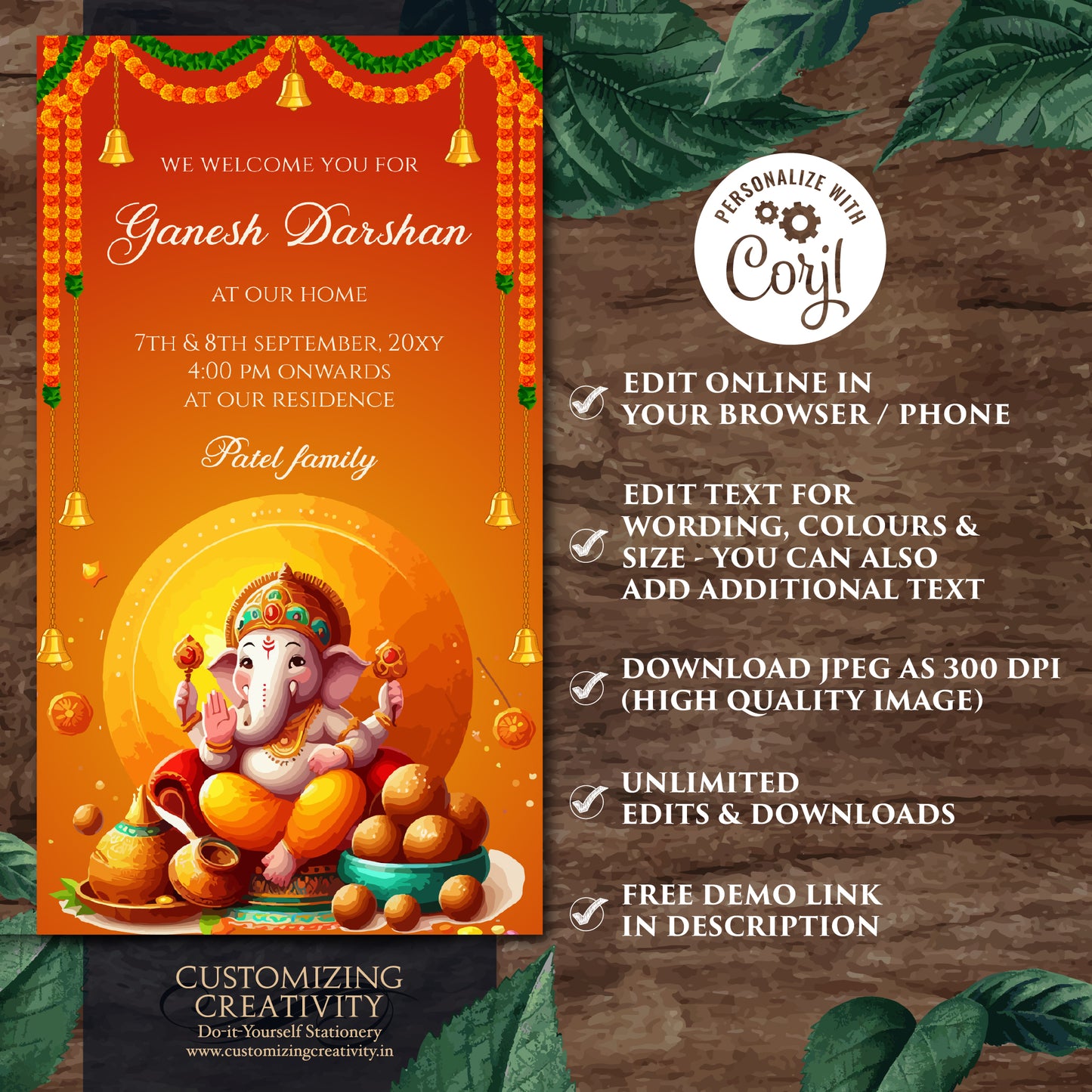 Ganpati darshan invite card Ganesh pooja invitation, Ganesh invitations Digital Ganpati invites Ganesh Chaturthi card as Ganpati invitations