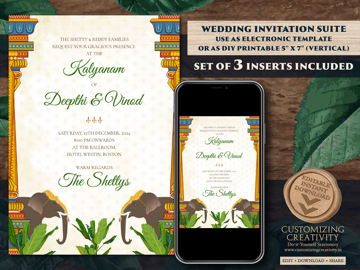 Tamil Wedding cards & Tamil wedding invitation, South Indian Wedding invitation as Tamil Wedding invite, South Indian Wedding cards Telugu
