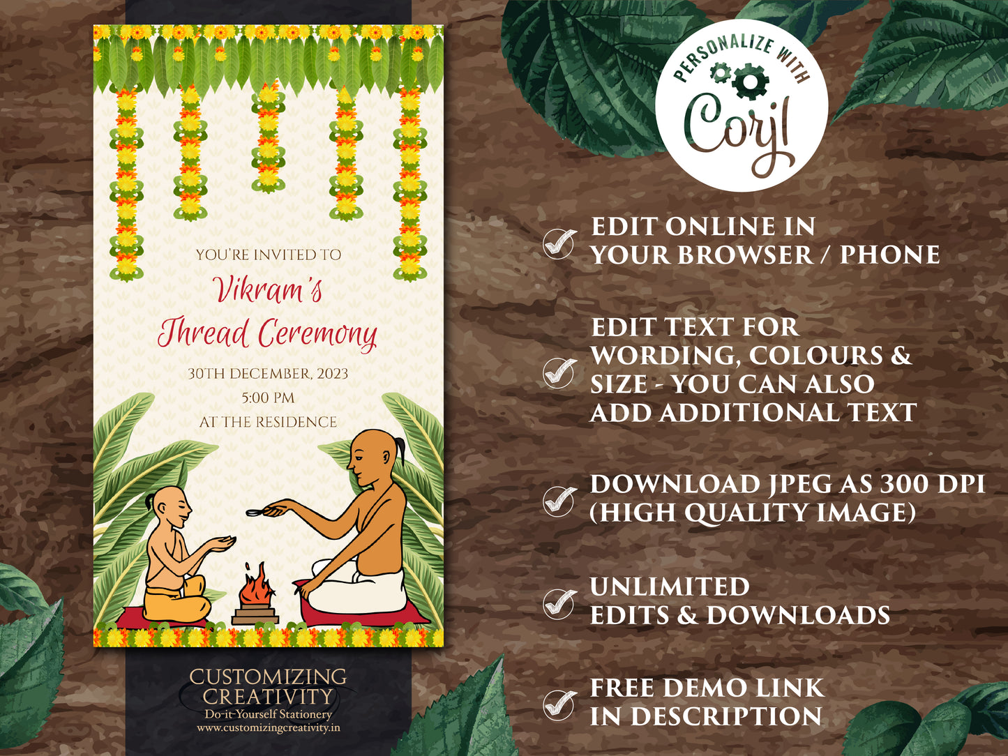Yagnopavith cards & Thread Ceremony cards, Upanayanam invites as Thread Ceremony invitations, Upanaynam invitation as Yagnopavith invites