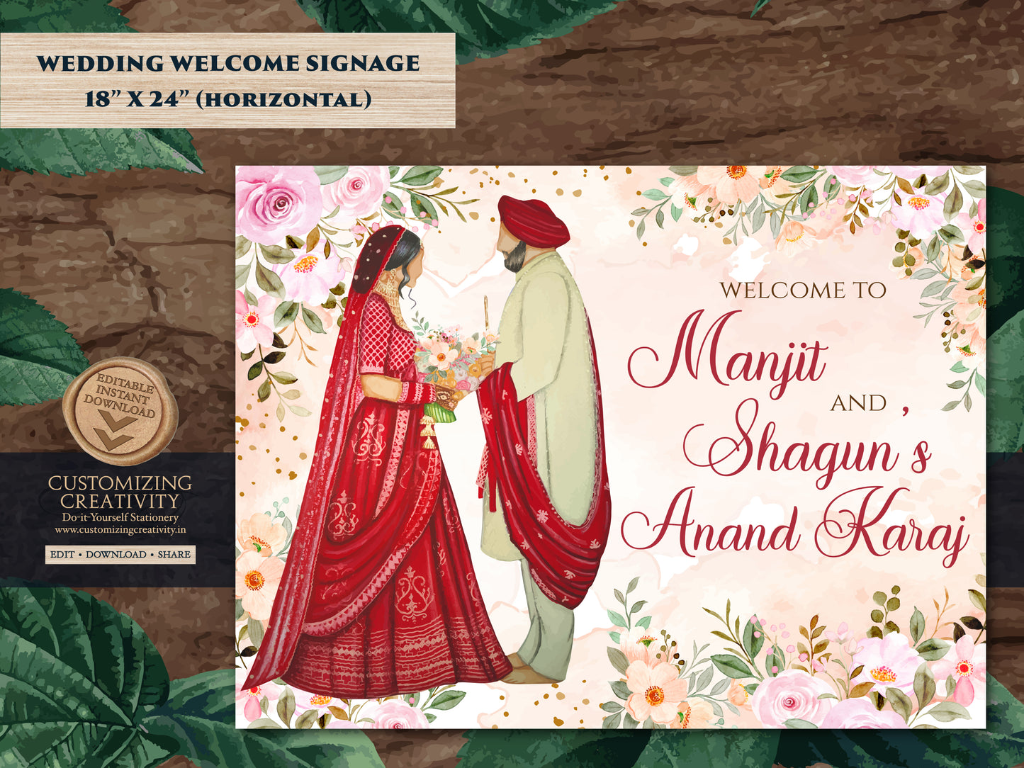 Anand Karaj Signs, Sikh Welcome Signs & Sikh Wedding Welcome Signs as Anand Karaj Welcome sign, Welcome Anand Karaj as Sikh ceremony signs