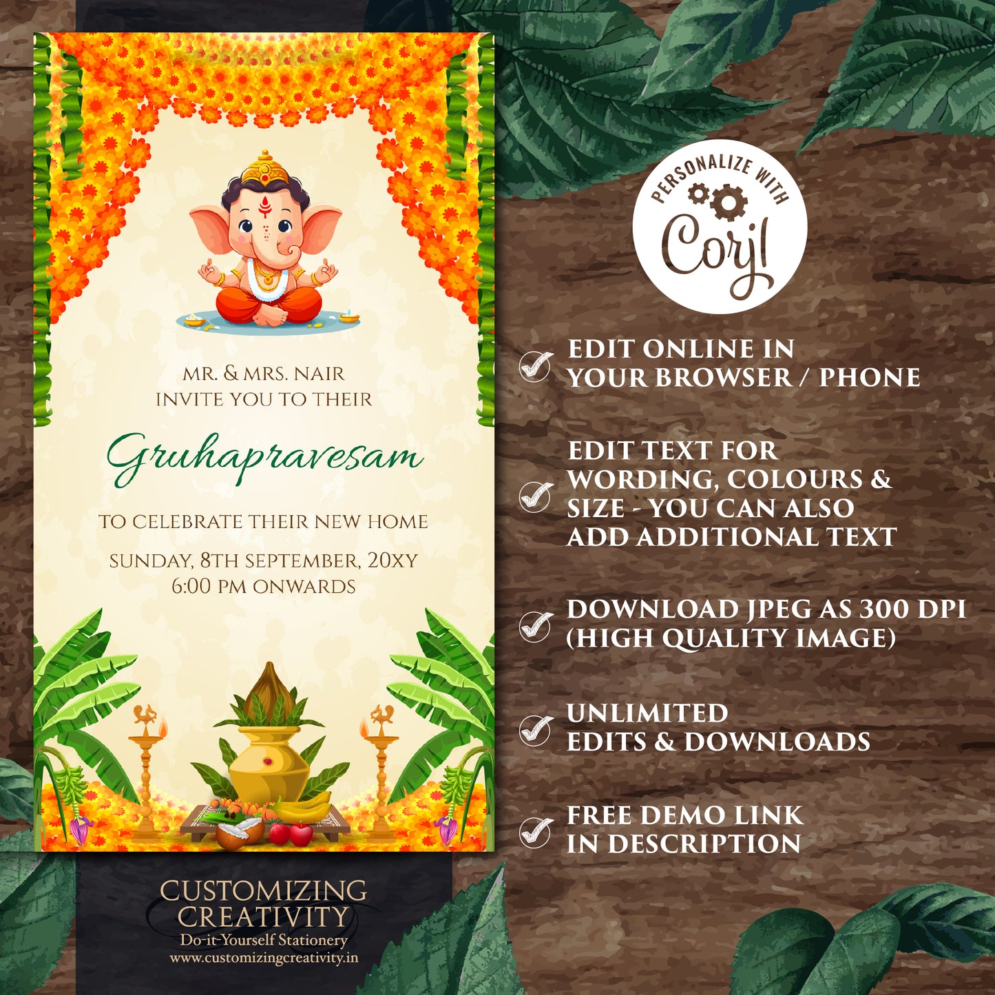 Gruhapravesham invite Grihapravesh invitation, Tamil Housewarming invite & Digital Indian Housewarming invitation Gruhapravesam invite