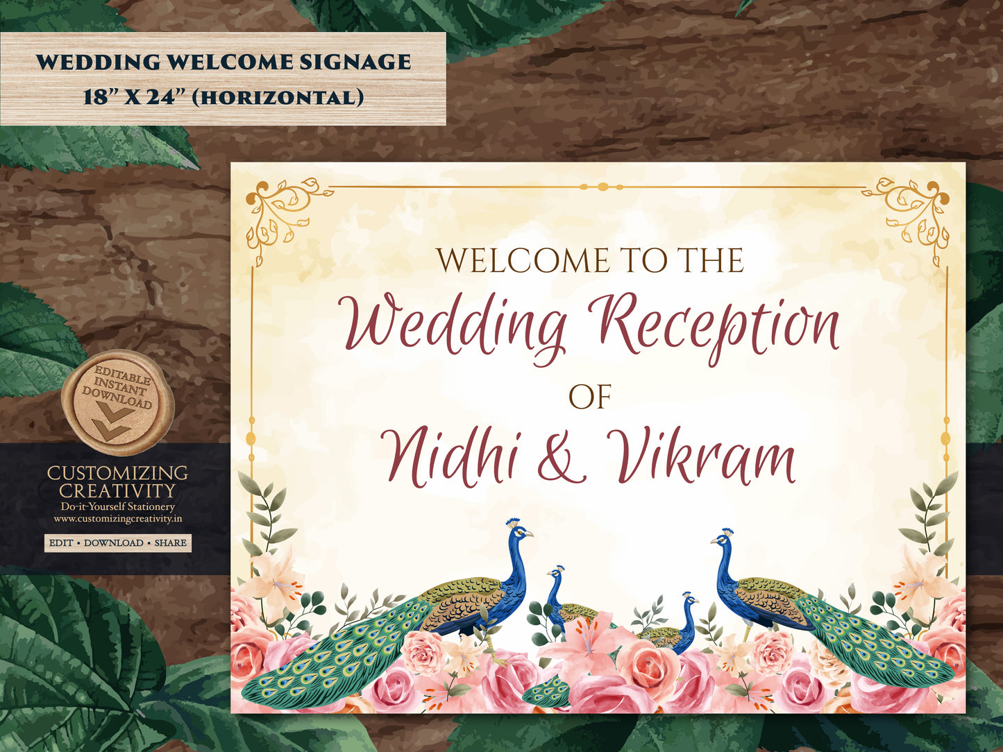 Sikh Wedding Welcome Signs as Peacock Welcome Signage, Indian Wedding Signs Anand Karaj as Punjabi Welcome Sign Peacock decor Sikh Welcome