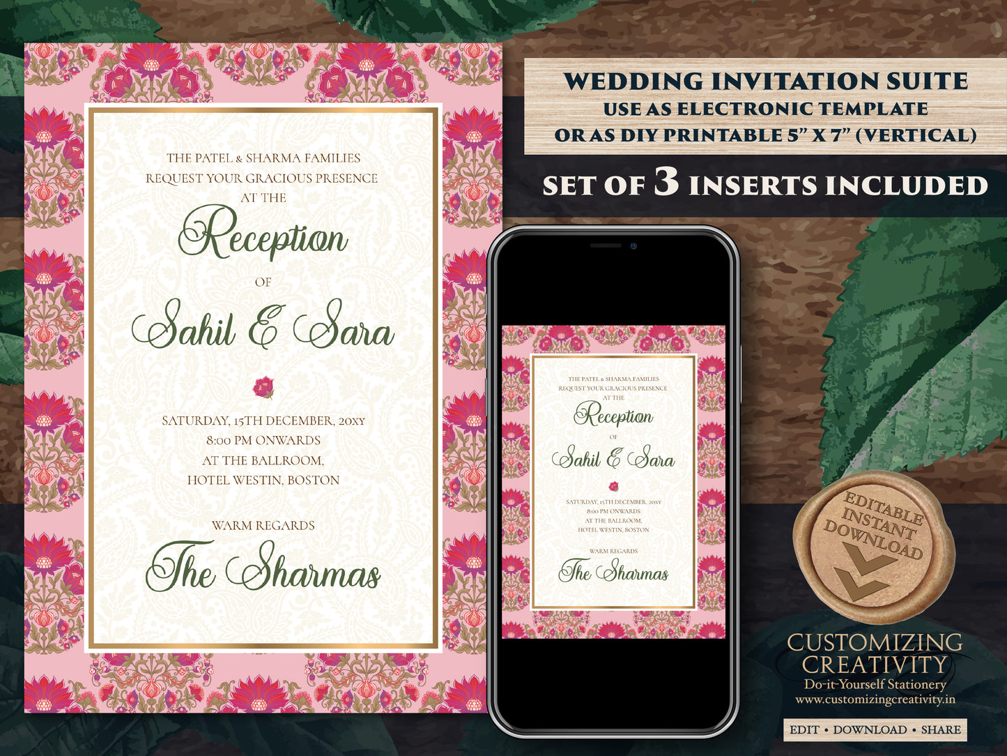 Digital Indian wedding invitation & Hindu Wedding cards, Indian wedding card as Hindu Wedding invite, Hindu Wedding Invitation Indian invite