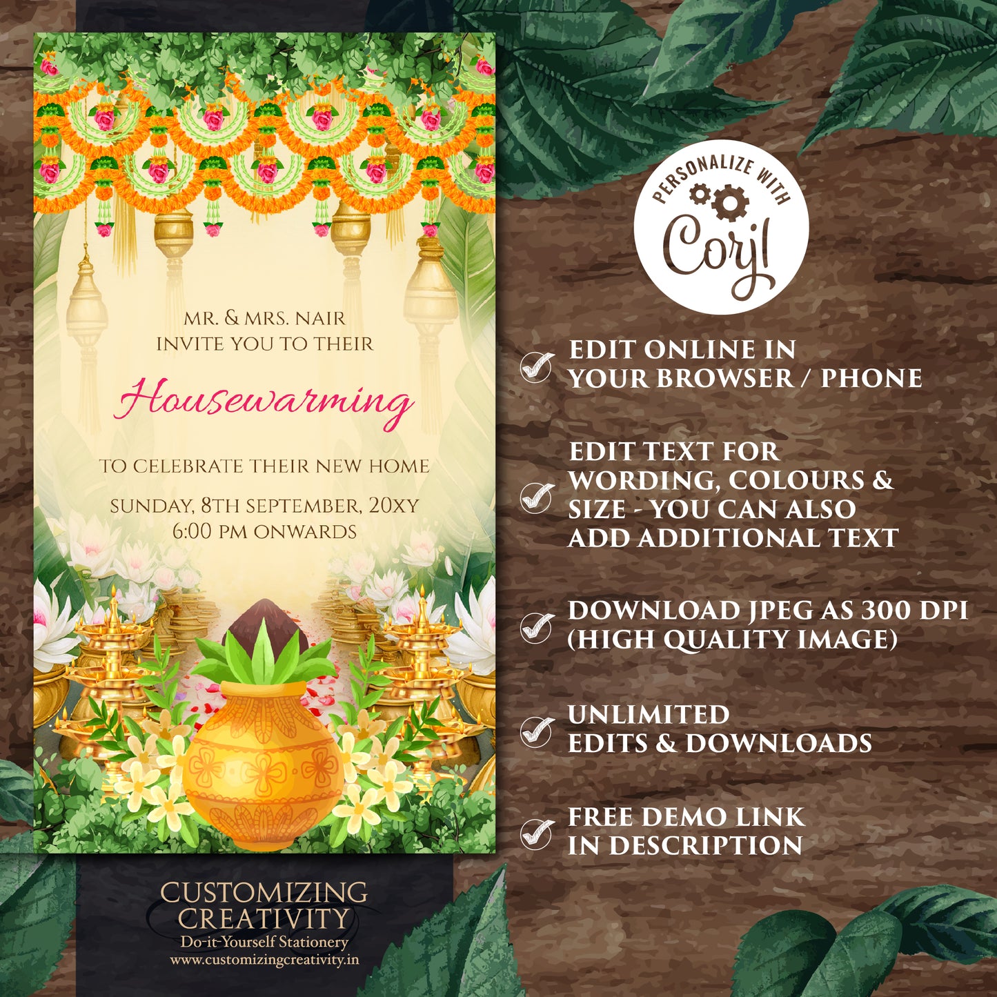 Gruhapravesam invite Indian Housewarming invitation as Tamil Housewarming invite Telugu, Grihapravesh invite Gruhapravesham invite Digital