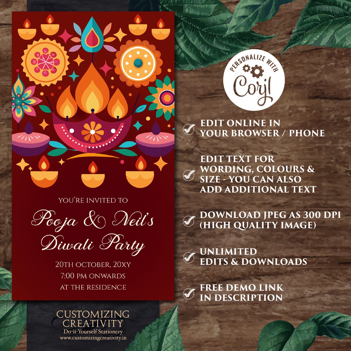 Diwali invitations & Happy Diwali invite, Digital Diwali invite as Diwali Party invite Diwali Dinner invites as Happy Diwali greeting invite