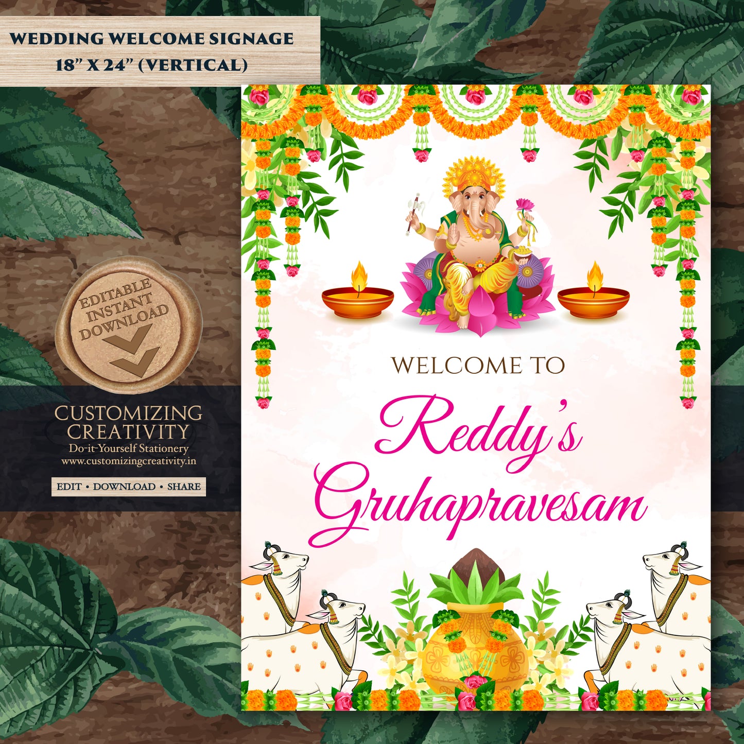 Grihapravesh Welcome signs Indian Housewarming sign, Gruhapravesam Welcome sign & Gruhapravesam signs, Indian Housewarming welcome signs