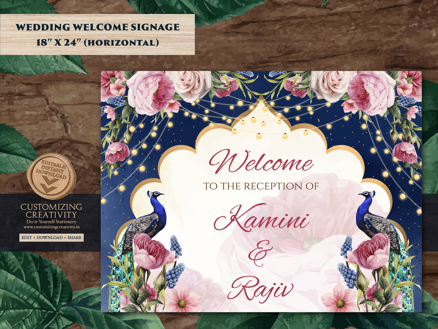 Indian Reception sign as Peacock Welcome sign, Reception Welcome Signs as Indian Wedding Welcome Sign, Indian Wedding sign as Reception sign