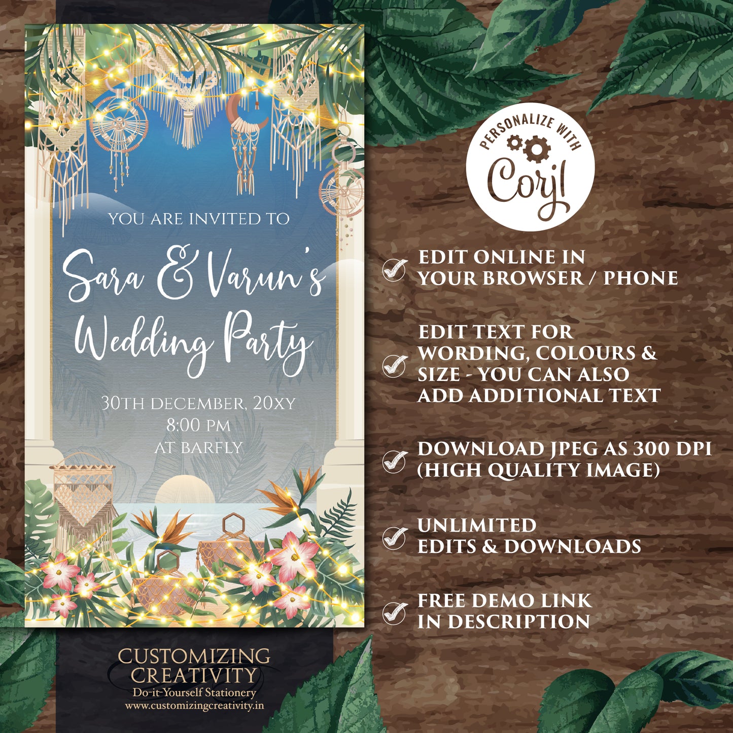 Digital Indian Cocktail Party invitation Indian Wedding After Party invite, Digital Wedding Cocktail invite & Indian Youngsters Party invite