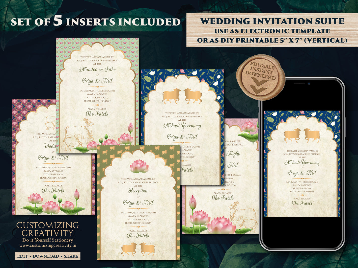 Indian invitation Hindu wedding card, Gujarati Kankotri invites & Indian Wedding Invitations as Hindu invites Indian, Wedding invites Indian